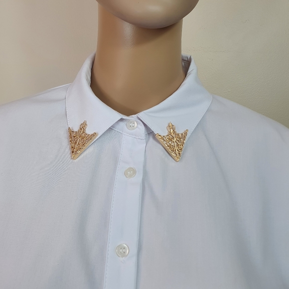 White Formal casual Shirt Long Sleeve Sz 10 Cotton Oversized Tops Blouse button - Picture 10 of 14